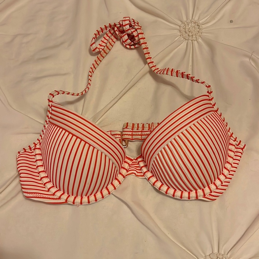 Orange striped bikini top